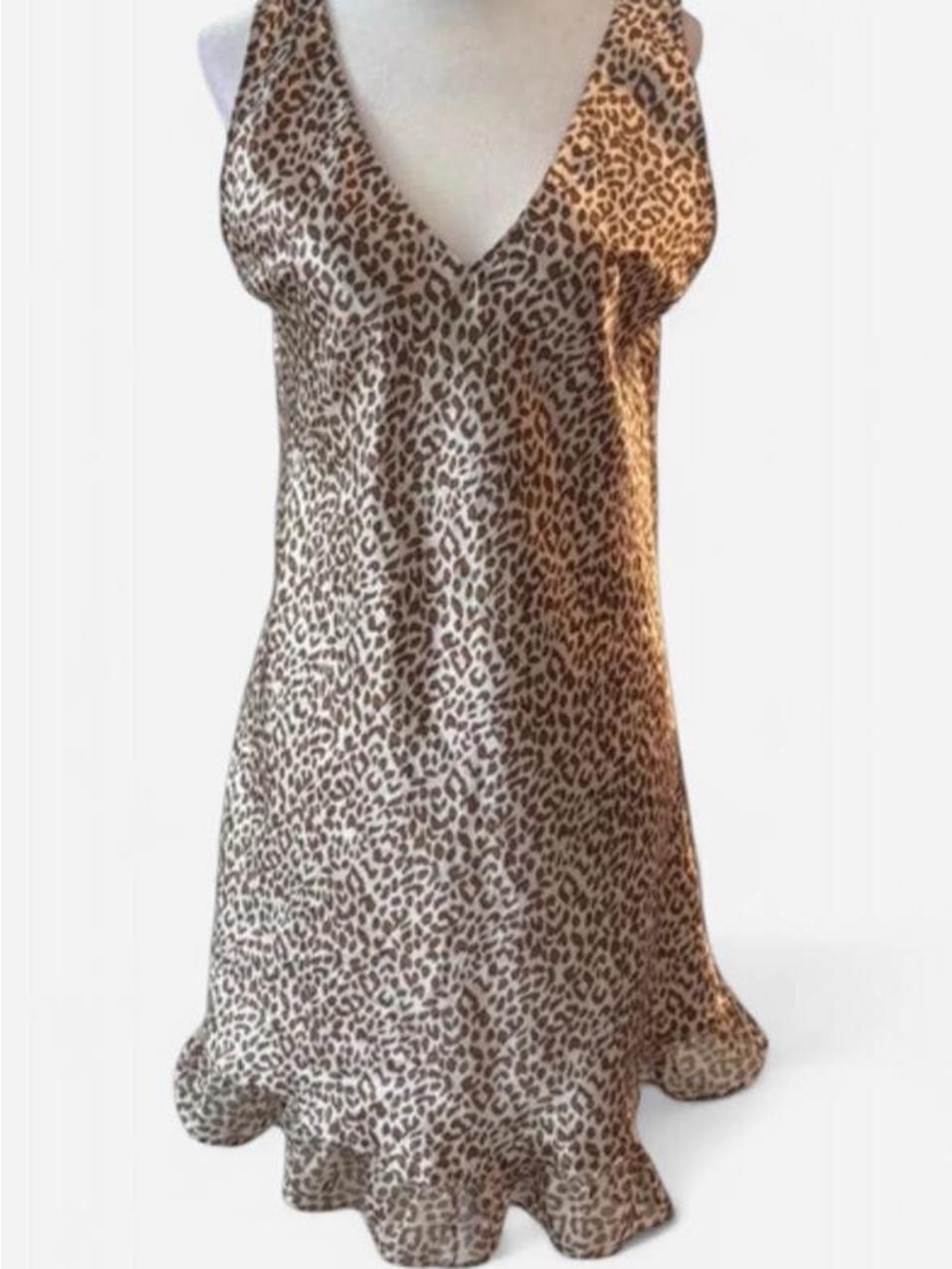 Leopard Print Satin Chemise Slip in Brown